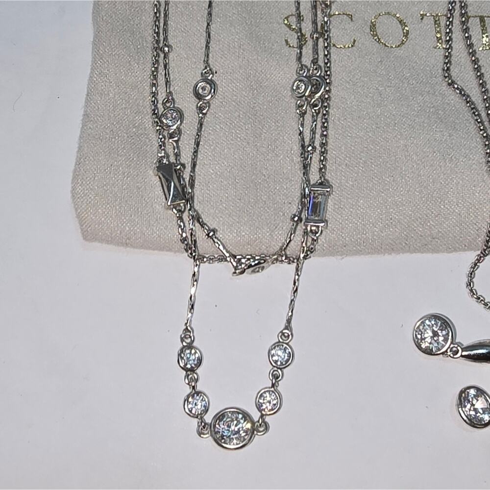 Kendra Scott Triple Strand Elegant Silver Jeweled Necklace New‎